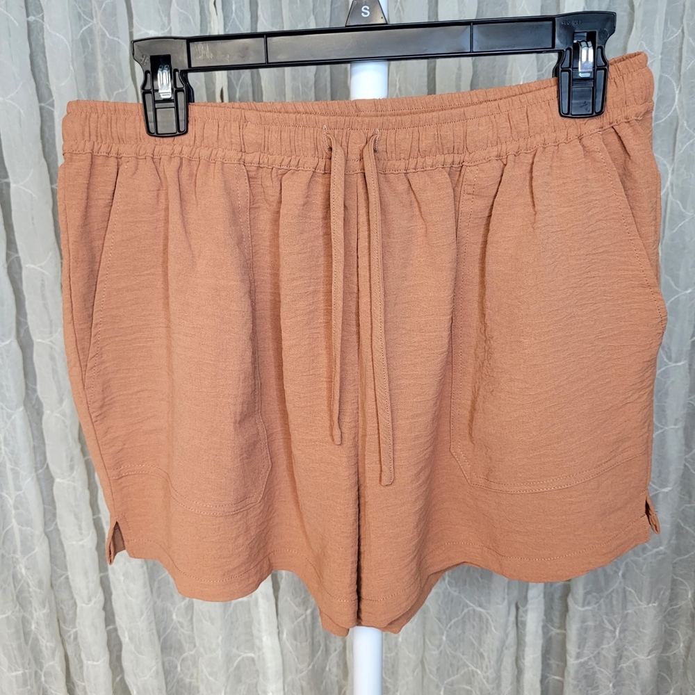 Wishlist Rust Brown Crinkle Gauze Texture Pockets Pull On Shorts Boutique Boho L